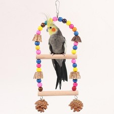 Bird Swing Toy Parrots Wooden Ladder Cage Accessories Steel Buckle Hammock Wood