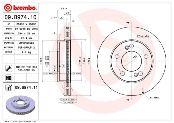 2Er Pack - Bremsscheibe 09.B974.11 Brembo FüR Daewoo Ssangyong-image