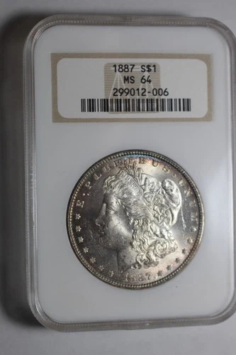 1887 Morgan Silver Dollar MS64 NGC #006 Old Fatty Holder Toned Reverse Blue