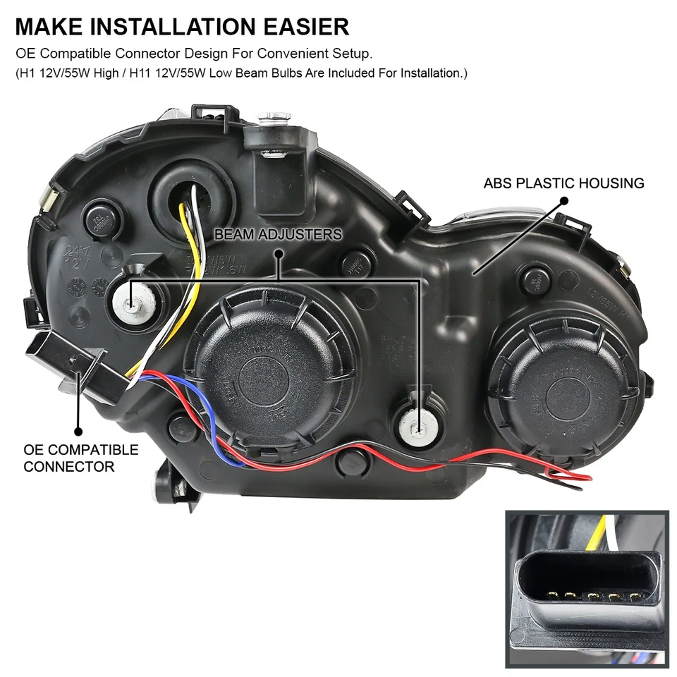 Fits Black 2001-2007 Mercedes Benz W203 C230 C240 LED Strip Projector Headlights Foto 4 de 4