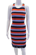 Tory Burch Womens Striped Fringe Body Con Dress Multi Colored Cotton Size Small