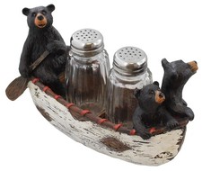Old River Outdoors Three Black Bears Canoeing Salt Pepper Set - Rustic Cabi...