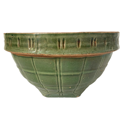 Vintage McCOY MIXING BOWL No. 4 Size 9 GREEN WINDOWPANE~9.5x5.5" (As-Is)
