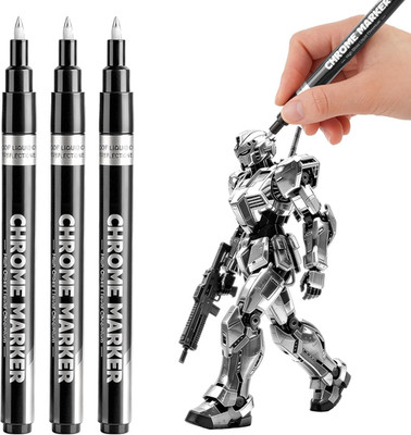 3Pcs Chrome Paint Markers,Silver Permanent Mirror Liquid Chrome Paint Pens for S