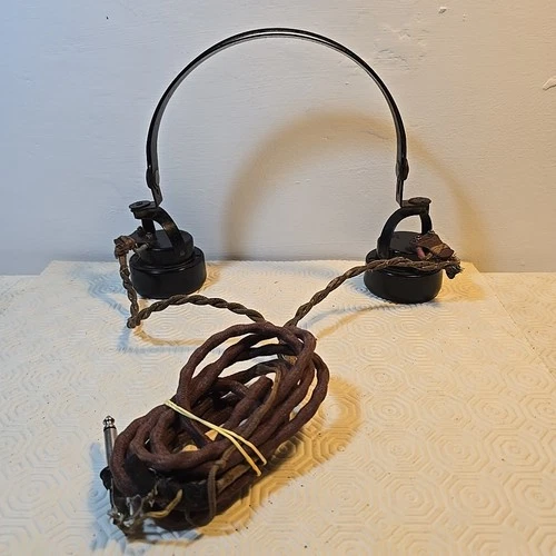 British Vintage WW2 Radio Headphones Army Military Prop Headset DLR No 2 1940s