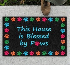 Doormat Welcome This House is Blessed by Paws Dog Funny Entryway Rugs Indoor ...