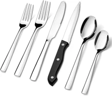 48-Piece Silverware Set with Steak Knives for 8, 18/8 Stainless Steel Flatware C