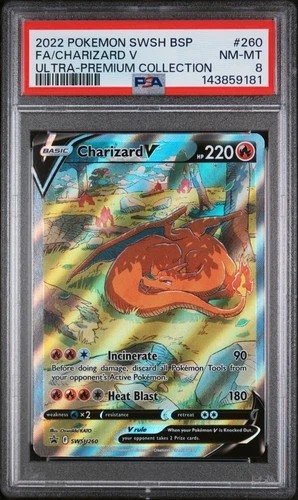 2022 POKEMON SWSH ULTRA-PREMIUM COLLECTION #260 FULL ART/CHARIZARD V PSA 8