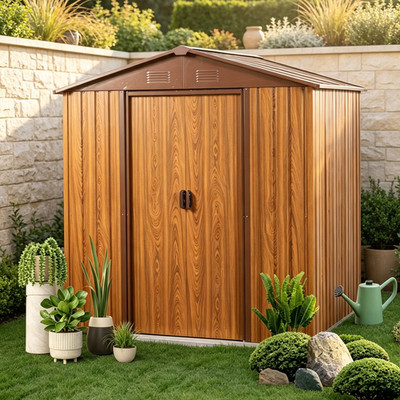 6ft x 6ft Outdoor Metal Storage Shed with Metal Foundation and Doors for Garden