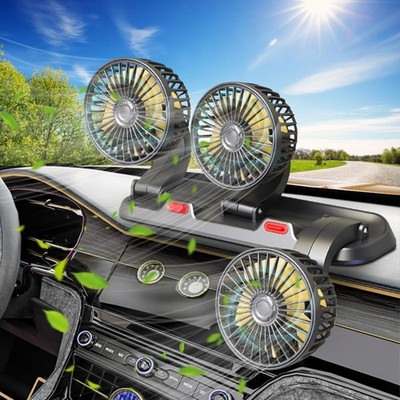3-Kopf Auto Ventilator, 12V Elektrischer Tragbarer Lüfter mit Zigarettenanzünder Stecker,