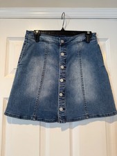 Calvin Klein Women's A-Line Blue Button Front Denim Mini Skirt Size 29 Waist