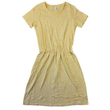 Old Navy Yellow White Striped Cotton T-Shirt Dress Small Tall Elastic Waist