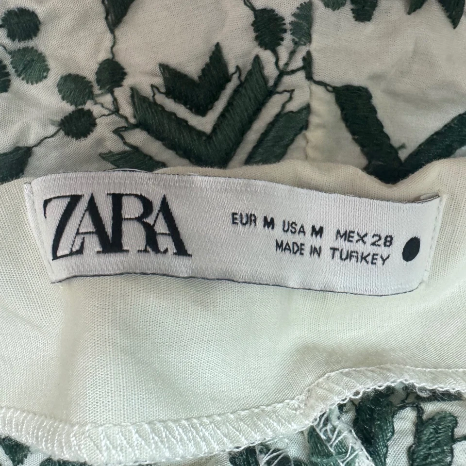 Pantalones Cortos ZARA Bordados Para Mujer Talla M Verde Patrón Geométrico Cintura Alta Foto 4 de 4