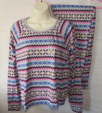 JENNI Womens Pajama Set SMALL Top  Bottoms Long Sleeve Multicolor Geometric NEW