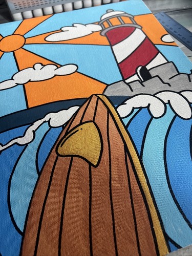 Shortiez Ink Graffiti 11 X 14 Canvas Board Painting Beach Surf Lighthouse Xmas - Picture 2 of 2