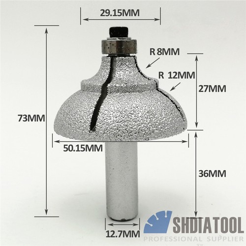 SHDIATOOL 1pc Vacuum Brazed Diamond Router Bits With 1/2" Shank For Stone Marble - Picture 33 of 43