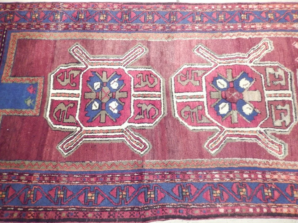 4x8' Red Semi Antique Caucasian Kazak Runner 72961 - Image 4 of 4