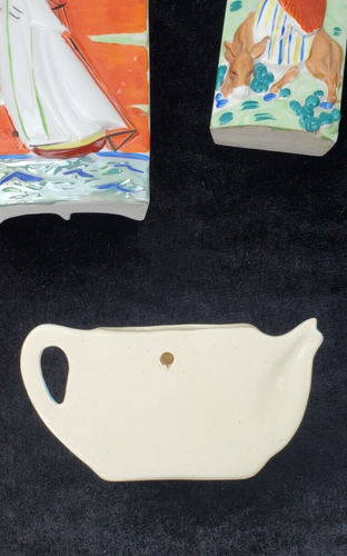 4 Vintage Ceramic Wall Pockets Japan Luster Sailboat Apple Woman Riding Donkey - Picture 7 of 14