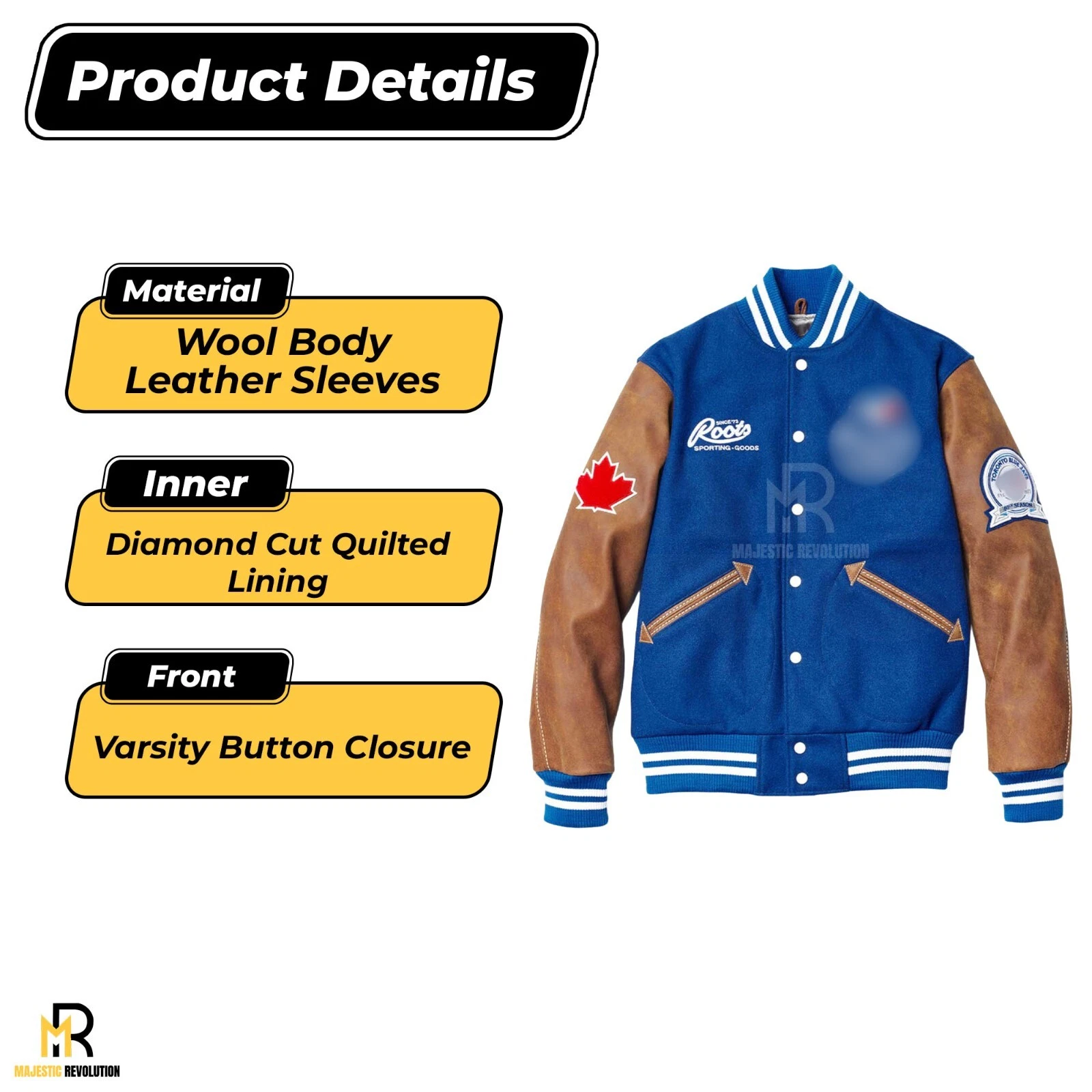 Toronto Blue Jays Letterman Varsity Jacket Wool & Real Leather Sleeves Jacket