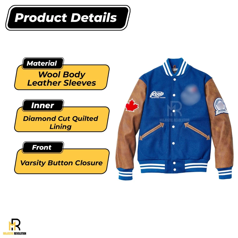 Chaqueta Universitaria Toronto Blue Jays Letterman Lana y Cuero Real Mangas Chaqueta - Imagen 2 de 4