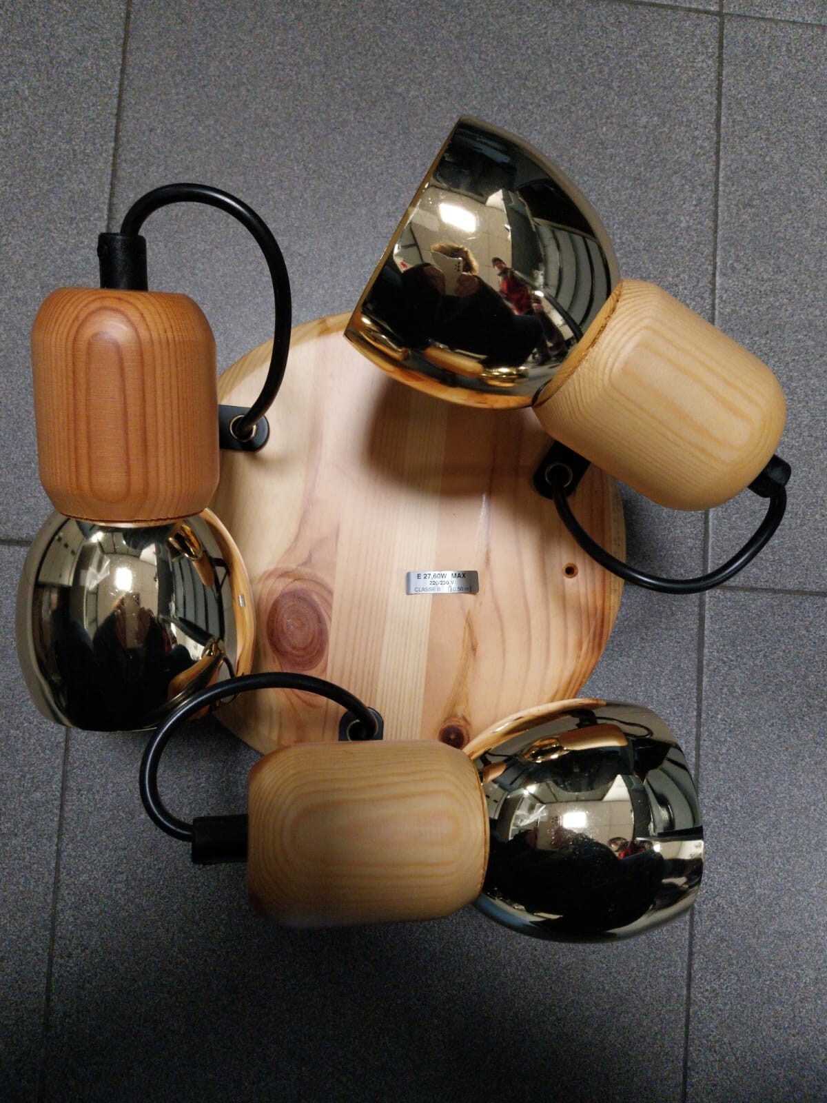 Lampadario soffitto 3 luci applique legno e metallo