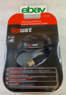 Gigaware 16 Ft Active Extension Cable 2.0 USB NEW 26-1523 [06A10] PC or MAC