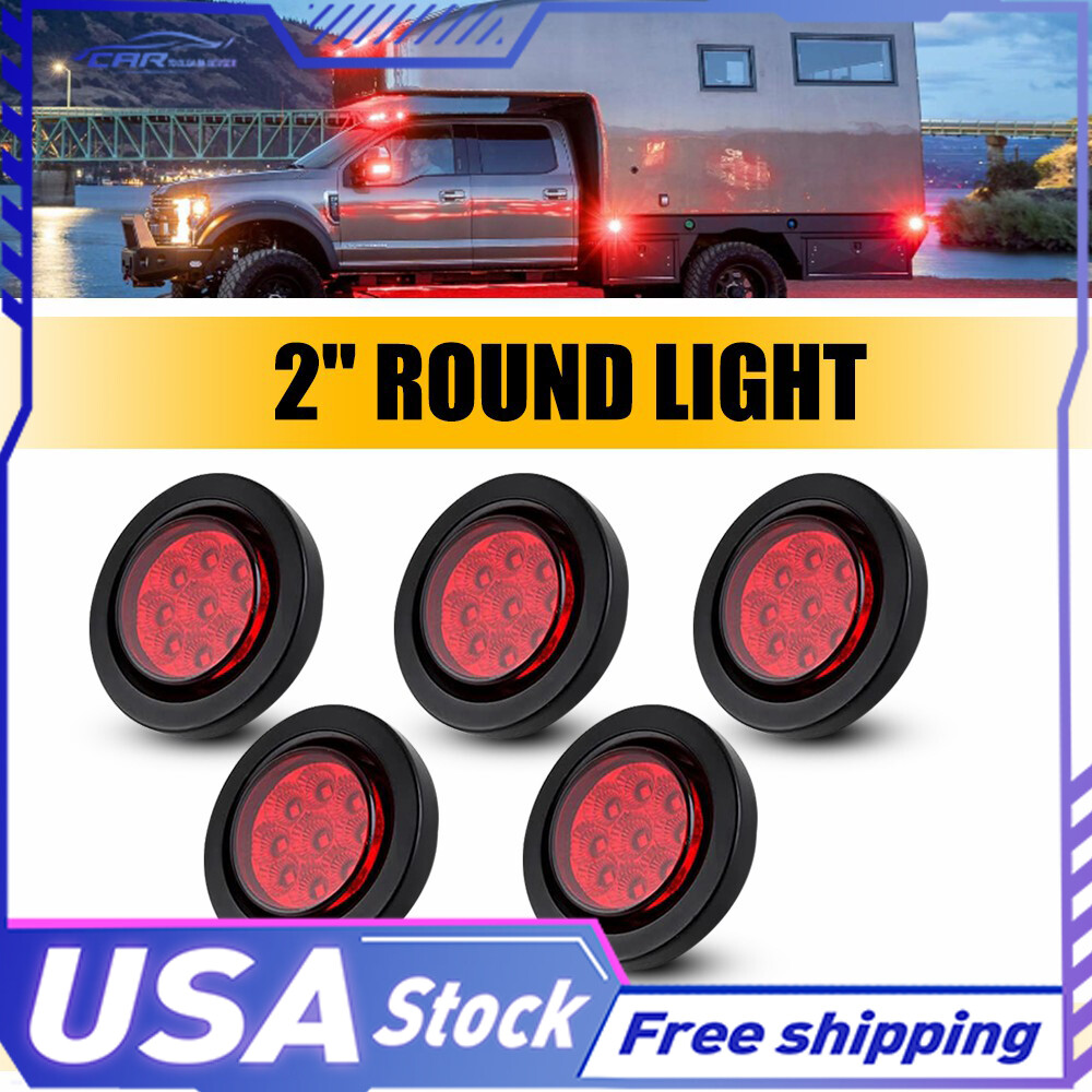 2-Inch 5pcs Red DOT Round LED Trailer Marker Lights with Grommet for Trucks RV