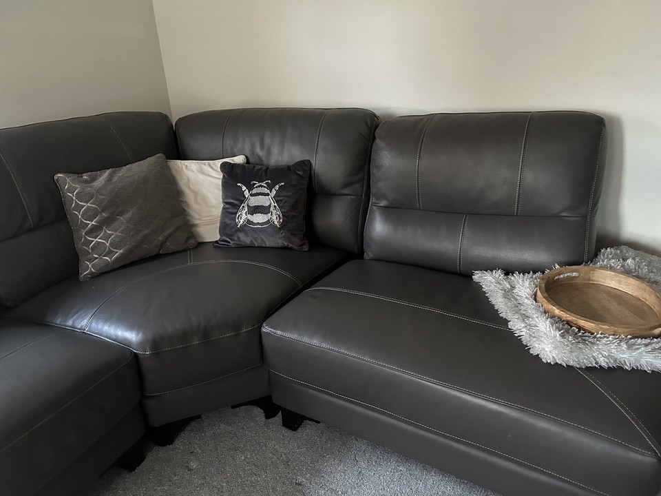 Scs Lloyd Grey Leather Corner Sofa eBay