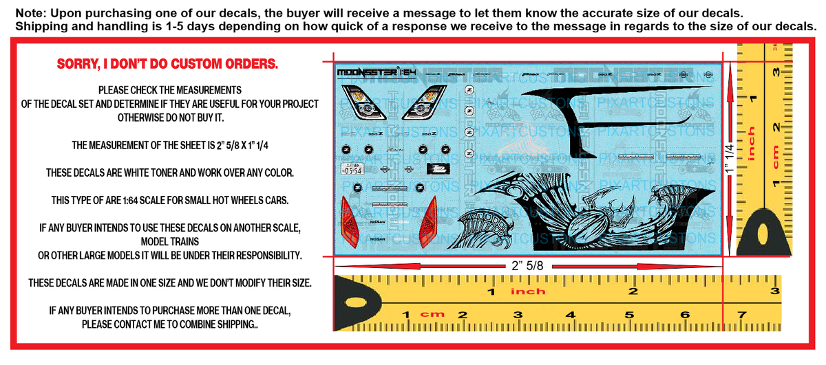 White Toner Water Slide Decal Nissan 350Z Tokyo Fast&Furious For