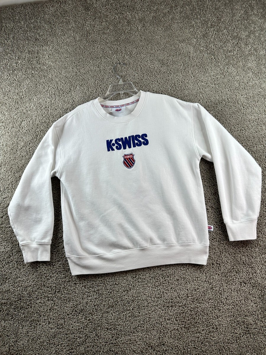 K Swiss x Forever 21 Sweatshirt Woemns Large White Blue Shield Logo Crewneck