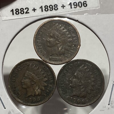 1882 1898 1906 Indian Head Cent Penny 3 Coin Lot E506 ZOE | eBay