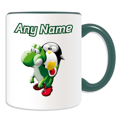 Personalisierte Geschenk Yoshi Reiten Tasse Spardose Tasse Spaß Neuheit Pinguin Pilz