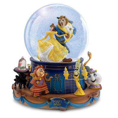 Disney Beauty And The Beast Musical Glitter Globe With Rotating Characters