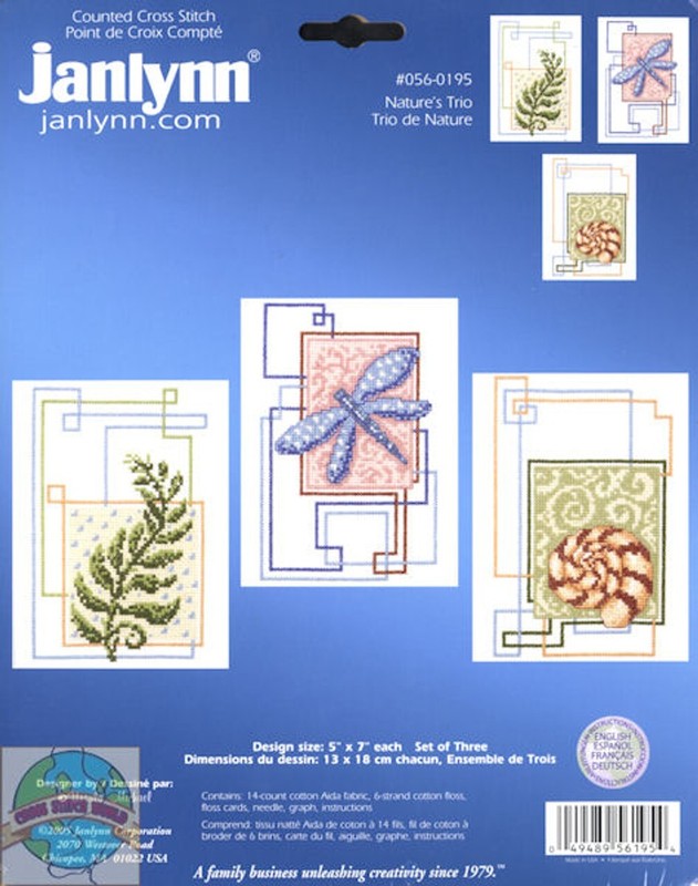 Janlynn Nature's Trio Counted Cross Stitch Kit  Set of 3 Pictures 5" X 7" NEW