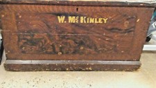 Antique W. Mc Kinley Chest Trunk Brown Wood 33" x 17" x 17"Free Shipping