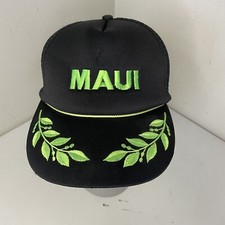 Vtg Maui Hawaii Trucker Meshback Black Green Snapback Adult Hat Cap One Size