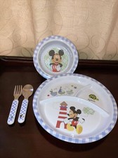 Disney Baby Mickey Mouse Divided Melamine Plate Bowl Silverware 2013 Set