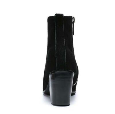 Mens Leather Pointy Toe Suede Side Zip High Block Heel dress  display picture 2