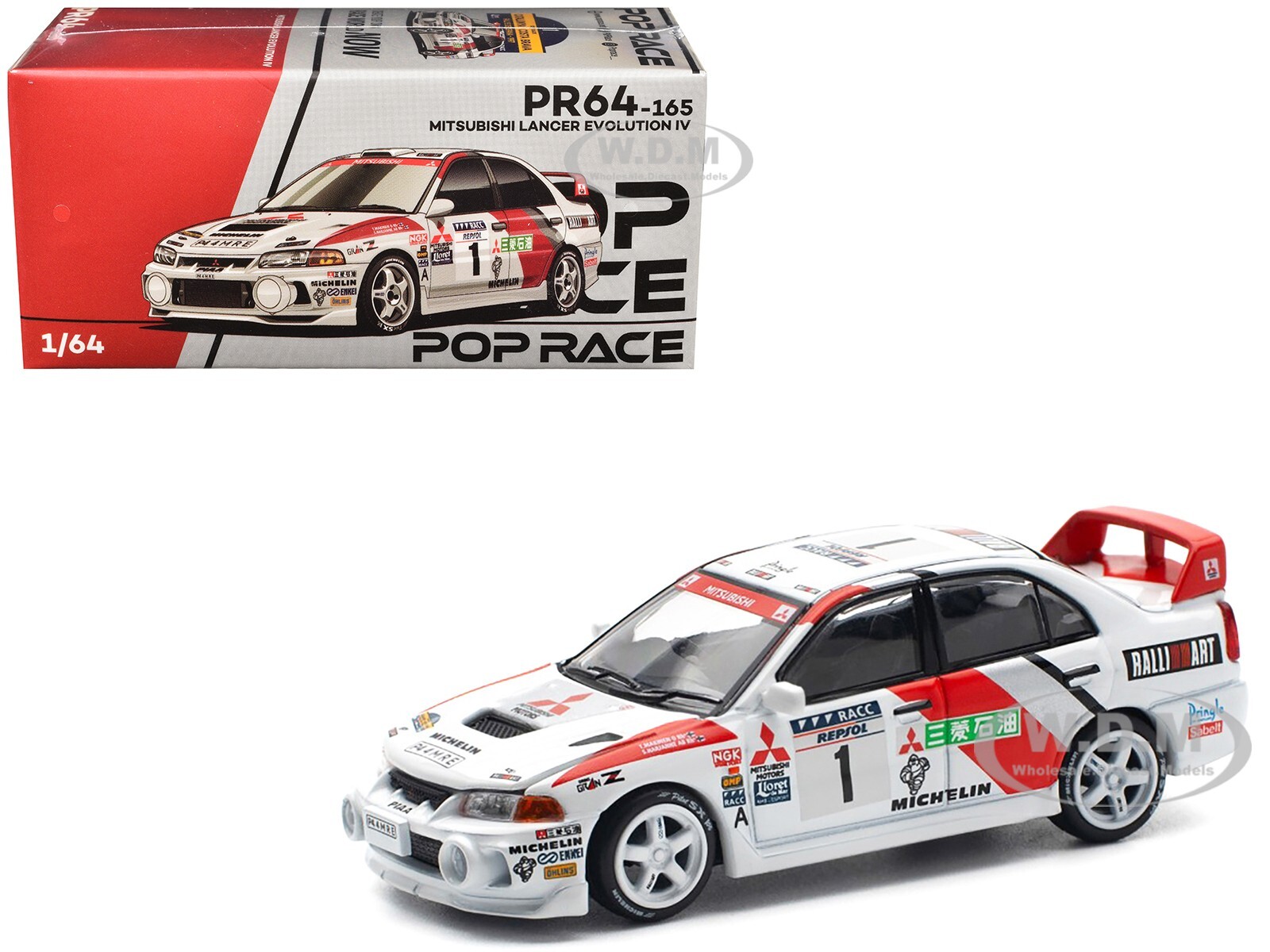Mitsubishi Lancer Evo IV RHD Rally Catalunya Winner 1/64 Scale Model by Pop Race PR640165