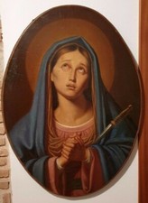 MUSEALE e grande dipinto religioso olio su tela '700 -'800 La Madonna Addolorata