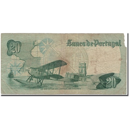 [#126844] Banknote, Portugal, 20 Escudos, 1978-10-04, KM:176b, G(4-6) - Bild 2 von 2