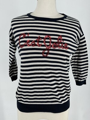 Wallis Women s C est Jolie Sequin Black & White Striped Jumper Size UK 8