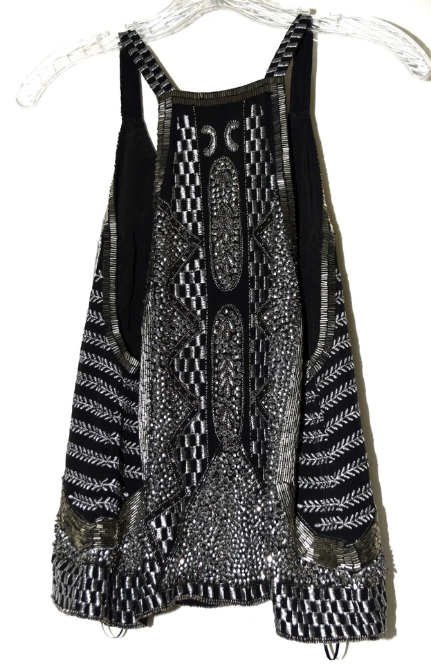 Top MLV Negro Adornado con Cuentas Plateadas Lentejuelas Sin Mangas Forrado Talla S Nuevo con Etiquetas Foto 3 de 4