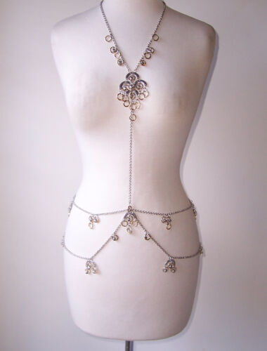 PACO RABANNE Silver Gold Spheres Body Chain Necklace Belt Harness