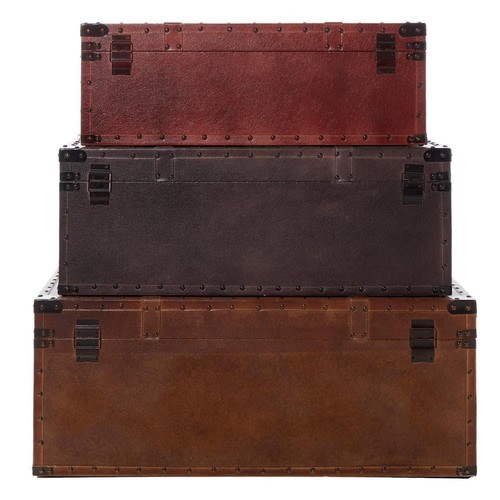 Litton Lane Aufbewahrungstruhen 13" x 19" Leder Holz Truhen Rustikal Braun (3er Set) - Bild 6 von 12
