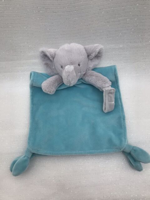 Carters Gray Elephant Lovey Aqua Blue Security Blanket Rattle Pacifier Holder