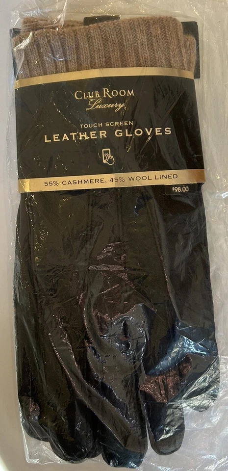 Guantes de cuero para hombre Club Room forro de cachemir chocolate talla S pequeños de lujo $98 Foto 3 de 4