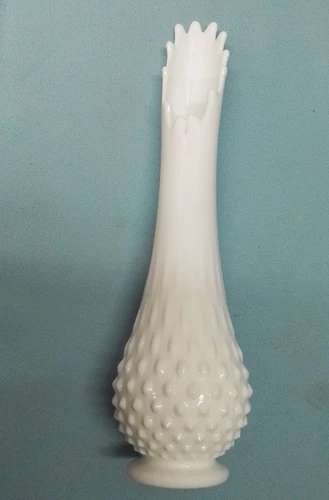 Vintage Fenton White Milk Glass 14" Footed Hobnail 12 Finger Swung Vase