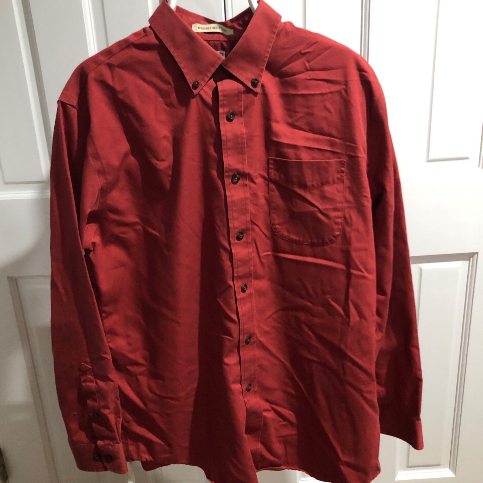LL Bean Wrinkle Resistance Casual Button Dress Shirt Mens Large Red Long Sleeve