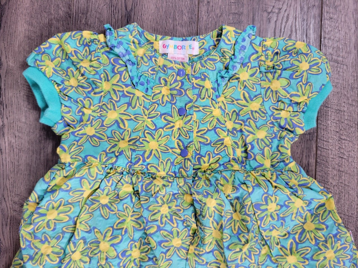 Baby Girl Vintage Gymboree Rainbow Tag Infant Green Blue Flower Romper  Outfit
